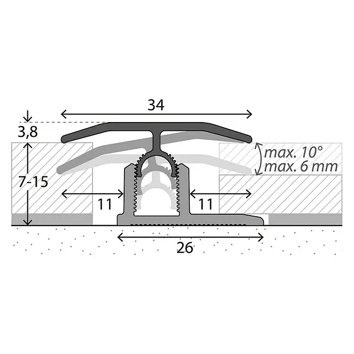 LOGOCLIC Übergangsprofil 303 - Aluminium gebürstet, 0,9 m x 34 mm, Montageart: Stecken - Detailaufnahme