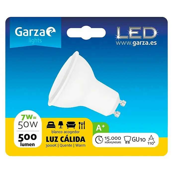 Garza Bombilla LED - GU10, 7 W, Blanco cálido, 500 lm