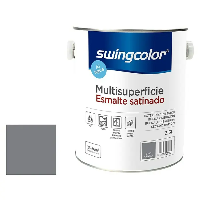 swingcolor Esmalte de color Multisuperficie - Gris ceniza, 2,5 l, Satinado - Información del producto