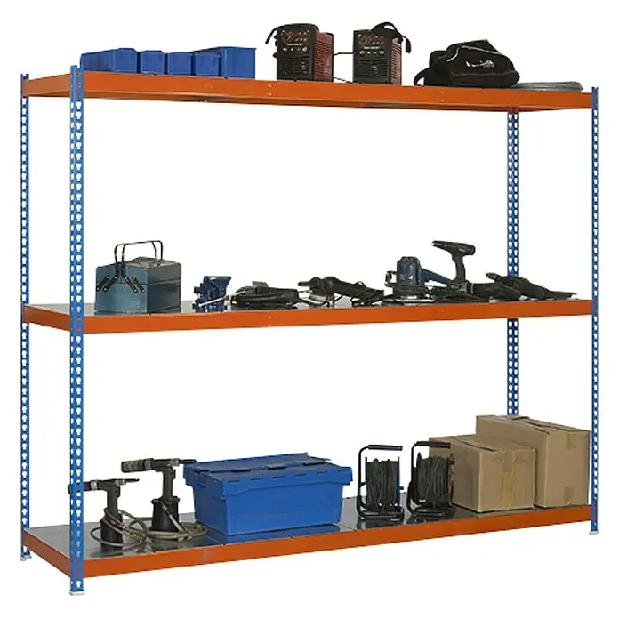Simonrack Simonforte Estantería para cargas pesadas Metal - L x An x Al: 75 x 210 x 200 cm, Capacidad de carga: 400 kg/balda, Número de baldas: 3 ud., Azul/Naranja - Vista angular