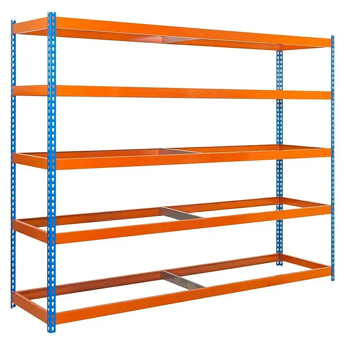 Simonrack Simonforte Estructura de estantería - L x An x Al: 45 x 180 x 200 cm, Capacidad de carga: 600 kg/balda, Número de baldas: 5 ud., Azul/Naranja - Vista angular