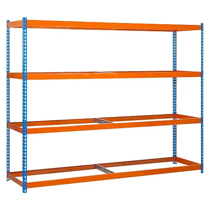 Simonrack Simonforte Estructura de estantería - L x An x Al: 75 x 180 x 200 cm, Capacidad de carga: 600 kg/balda, Número de baldas: 4 ud., Azul/Naranja - Vista angular