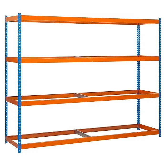 Simonrack Simonforte Estructura de estantería - L x An x Al: 60 x 150 x 200 cm, Capacidad de carga: 600 kg/balda, Número de baldas: 4 ud., Azul/Naranja - Vista angular