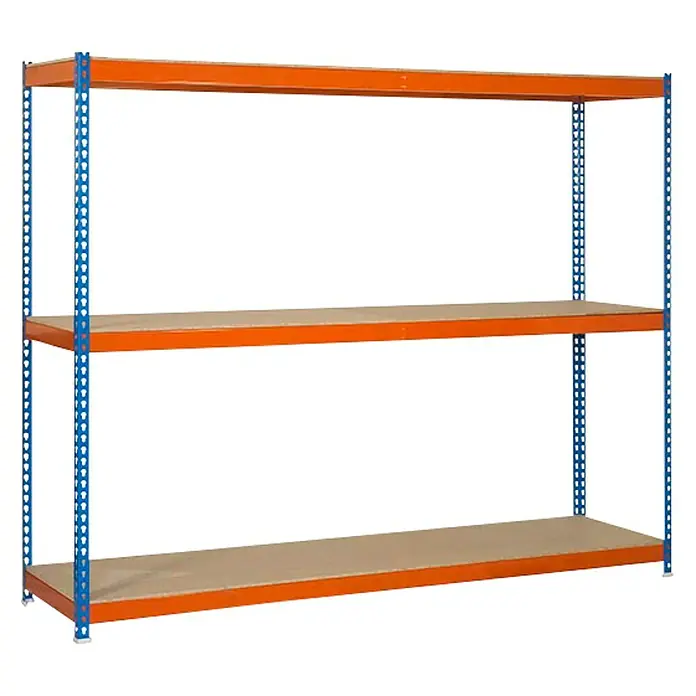 Simonrack Simonforte Estantería para cargas pesadas Chipboard - L x An x Al: 60 x 210 x 200 cm, Capacidad de carga: 600 kg/balda, Número de baldas: 3 ud., Azul/Naranja - Vista angular