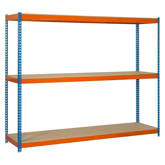 Simonrack Simonforte Estantería para cargas pesadas Chipboard - L x An x Al: 60 x 180 x 200 cm, Capacidad de carga: 600 kg/balda, Número de baldas: 3 ud., Azul/Naranja - Vista angular