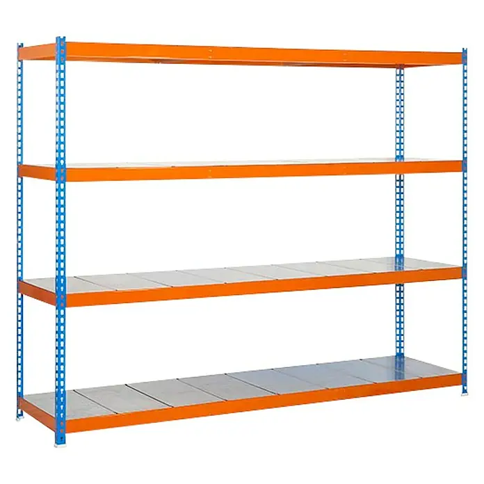 Simonrack Simonforte Estantería para cargas pesadas Metal - L x An x Al: 45 x 210 x 200 cm, Capacidad de carga: 500 kg/balda, Número de baldas: 4 ud., Azul/Naranja - Vista angular