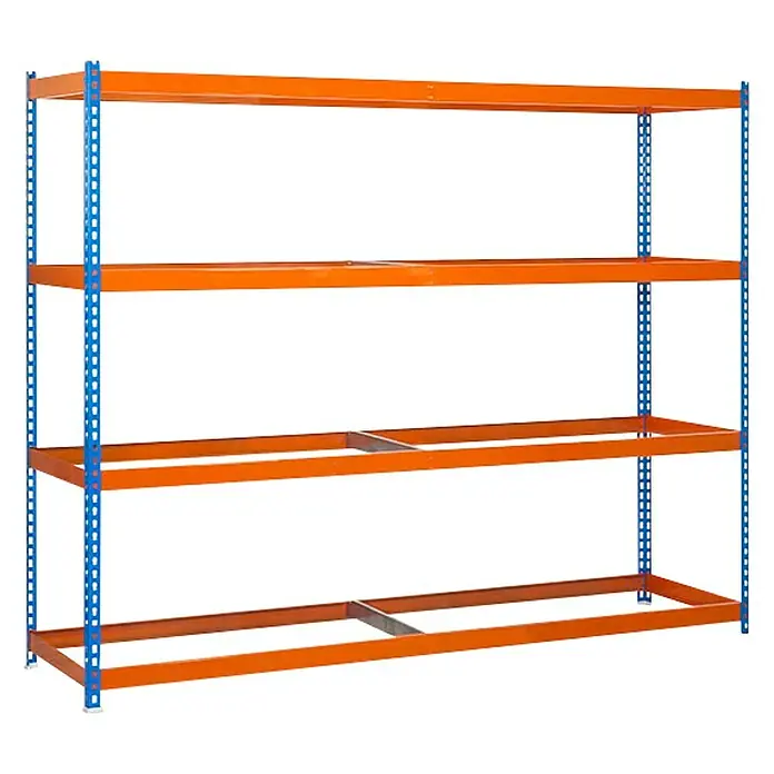 Simonrack Simonforte Estructura de estantería - L x An x Al: 60 x 210 x 200 cm, Capacidad de carga: 600 kg/balda, Número de baldas: 4 ud., Azul/Naranja - Vista angular