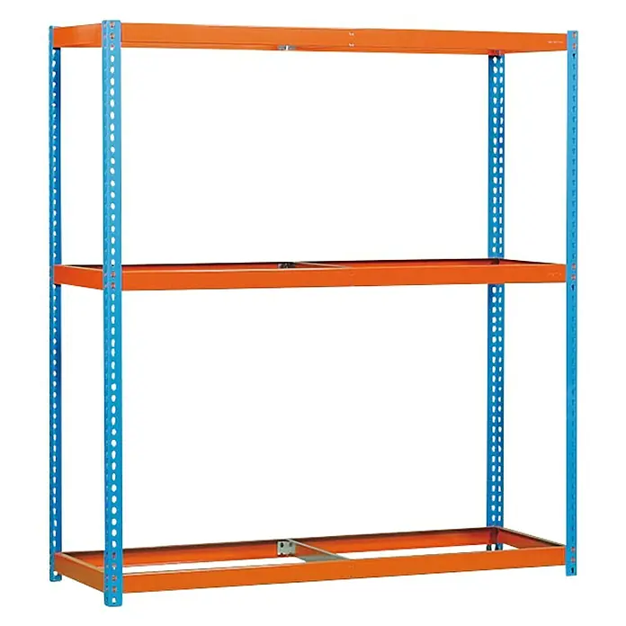 Simonrack Simonforte Estructura de estantería - L x An x Al: 75 x 210 x 200 cm, Capacidad de carga: 600 kg/balda, Número de baldas: 3 ud., Azul/Naranja - Vista angular