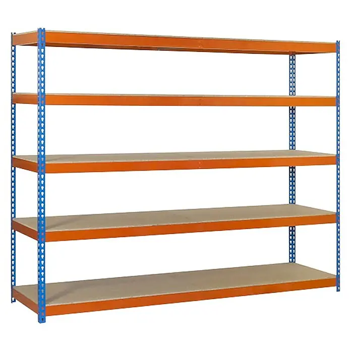 Simonrack Simonforte Estantería para cargas pesadas Chipboard - L x An x Al: 45 x 210 x 200 cm, Capacidad de carga: 500 kg/balda, Número de baldas: 5 ud., Azul/Naranja - Vista angular