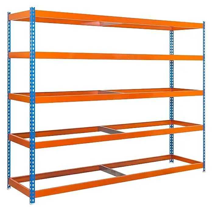 Simonrack Simonforte Estructura de estantería - L x An x Al: 60 x 210 x 200 cm, Capacidad de carga: 600 kg/balda, Número de baldas: 5 ud., Azul/Naranja - Vista angular
