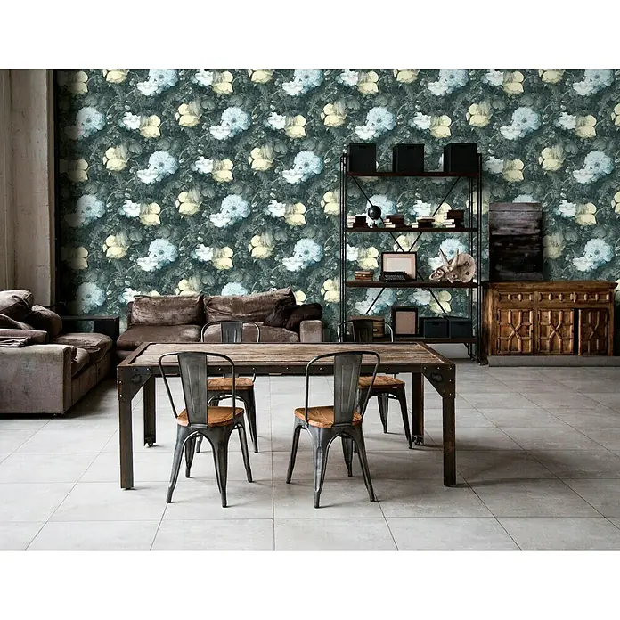 AS Creation Metropolitan Stories Vliestapete Aquarell-Blume - Blau/Creme, Floral, 10,05 x 0,53 m - Stimmungsaufnahme