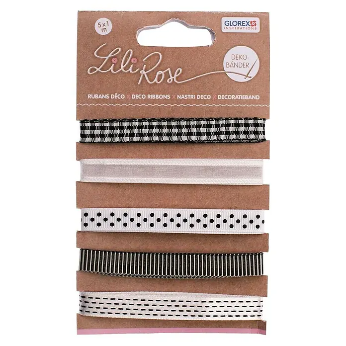 Glorex Bastelband Deko-Bänder - Schwarz/Weiß-Mix, 100 cm - Vorderansicht