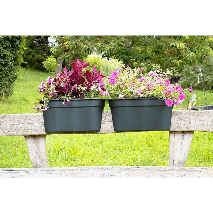 KHW Geländerkasten Flowerclip XL - Außenmaß (L x B x H): 57,5 x 27,7 x 27,5 cm, Kunststoff, Anthrazit - Stimmungsaufnahme