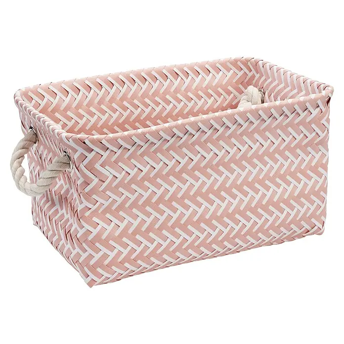 Diaqua Bad-Aufbewahrungskorb Wove - L x B x H: 31 x 21 x 16 cm, 9 l, Polypropylen, Pastell-Rosa/Weiß - Diagonale Ansicht