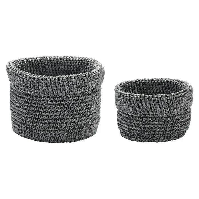 Diaqua Bad-Aufbewahrungskorb - Ø x H: 16 x 12 cm & 12 x 10 cm, Polypropylen, Grau, 2 Stk. - Vorderansicht