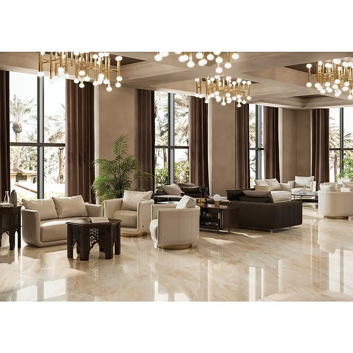 Feinsteinzeugfliese Breccia Diano - 80 x 80 cm, Beige, Glänzend - Stimmungsaufnahme