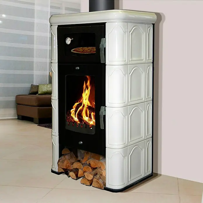Domofire Kamin na drva Napoli II - 6 kW, Obloga: Keramika, Bijele boje - Živopisni prikaz