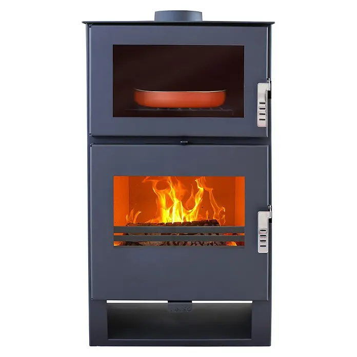 Kamin na drva Verso F - 9 kW, Kapacitet grijanja prostorije: 150 m³, Crne boje - Pogled sprijeda