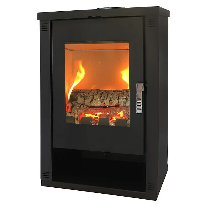 Kamin na drva Verso Lheia - 7,5 kW, Kapacitet grijanja prostorije: 120 m³, Crne boje - Dijagonalni pogled