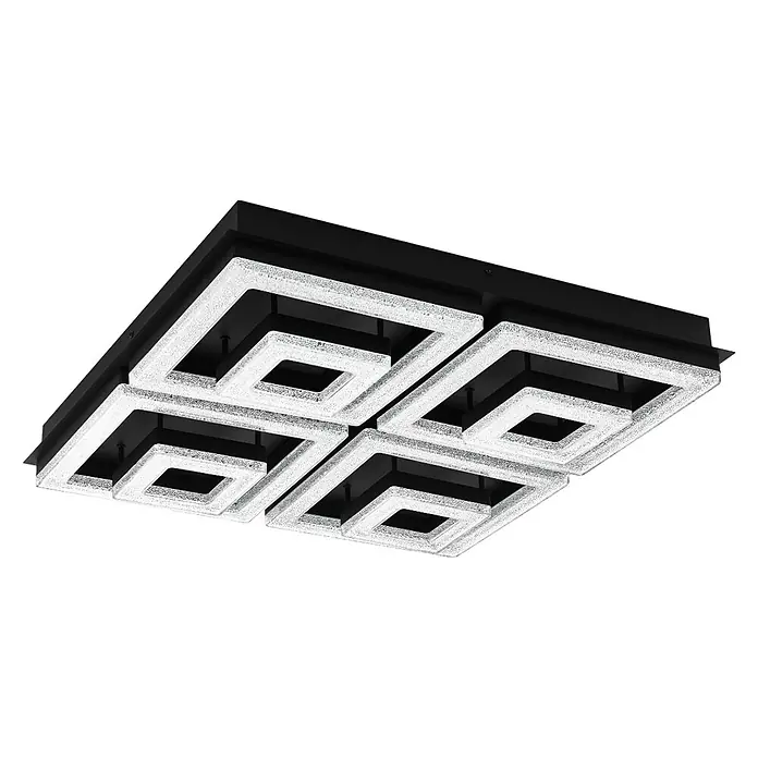 Eglo LED stropna svjetiljka Fradelo 1 - 46,5 W, D x Š x V: 52 x 52 x 9,5 cm, Crne boje, Prozirna, Topla bijela - Dijagonalni pogled