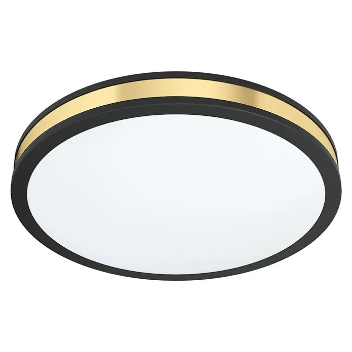 Eglo Okrugla stropna LED svjetiljka Pescaito - 19,5 W, Ø x V: 38 x 6,5 cm, Crno zlatne boje, Topla bijela - Dijagonalni pogled