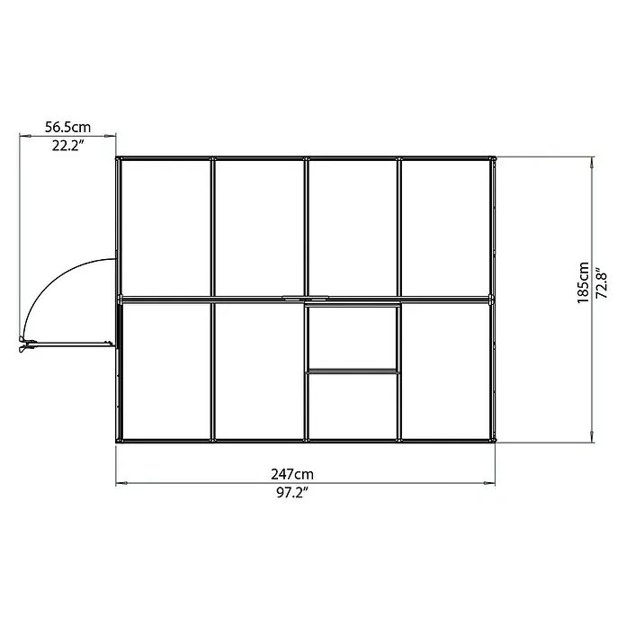 Palram – Canopia Gewächshaus Mythos 6x8 - 247 x 185 x 208 cm, Silber/Transparent - Vorderansicht