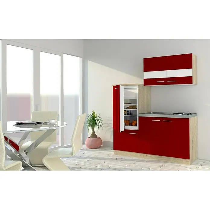 Respekta Singleküche KB160ESR - Breite: 160 cm, Mit Duo-Kochmulde, Rot - Stimmungsaufnahme