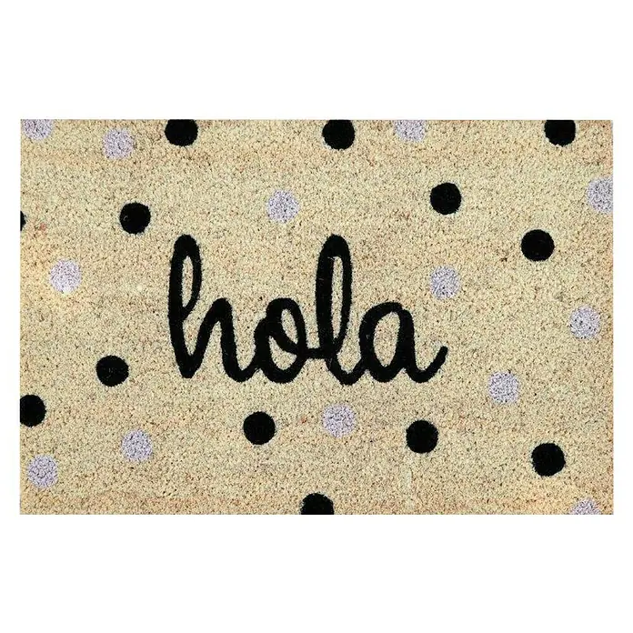 Felpudo de coco Fancy Hola - Negro/Gris, 60 x 40 cm, Fibra de coco natural y PVC