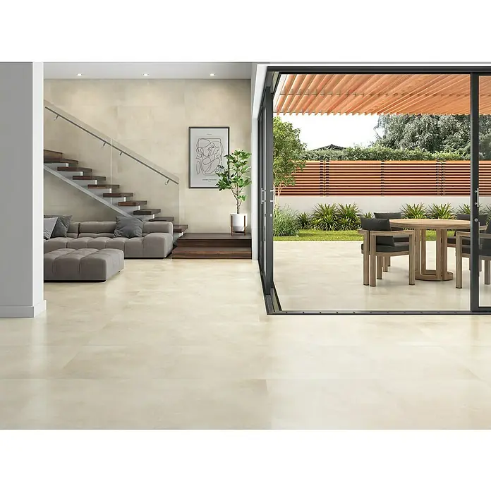 BHS Showroom Pavimento porcelánico Energy - 60 x 120 cm, Ivory, Rectificado, Efecto cemento - Foto ambiente