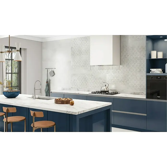 BHS Showroom Revestimiento cerámico Madox Ornato - 40 x 120 cm, Blanco, Rectificado, Efecto cemento - Foto ambiente