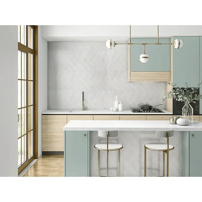BHS Showroom Revestimiento cerámico Madox Arrow - 40 x 120 cm, Blanco, Rectificado, Efecto cemento - Foto ambiente