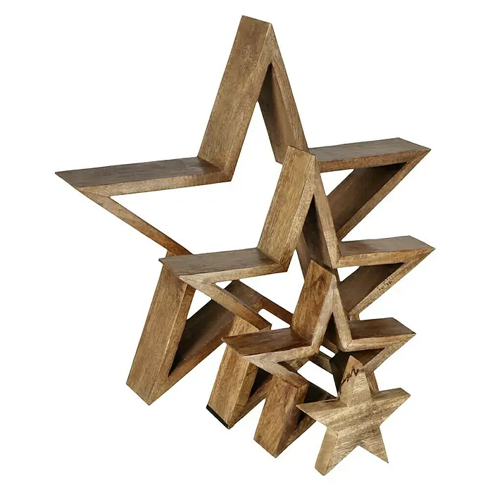 Holzstern - Mangoholz, 65 cm - Diagonale Ansicht