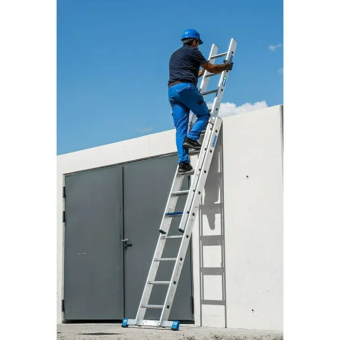 Krause Stabilo Sprossen-Schiebeleiter +S - Arbeitshöhe: 5,15 m, Anzahl Tritte: 2 x 9 Sprossen, Aluminium - Anwendungsbeispiel