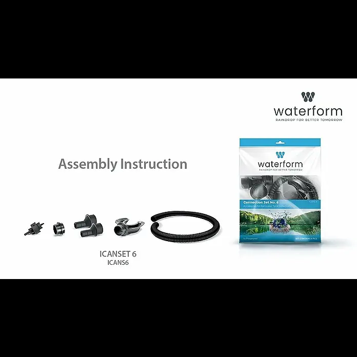 Regentonnen-Verbindungs-Set mit Schlauch - 6 -tlg., Regentonnen Maze, Tube, Aquacan, Smooth, Peruno, Aqua Tower & Tower Stone