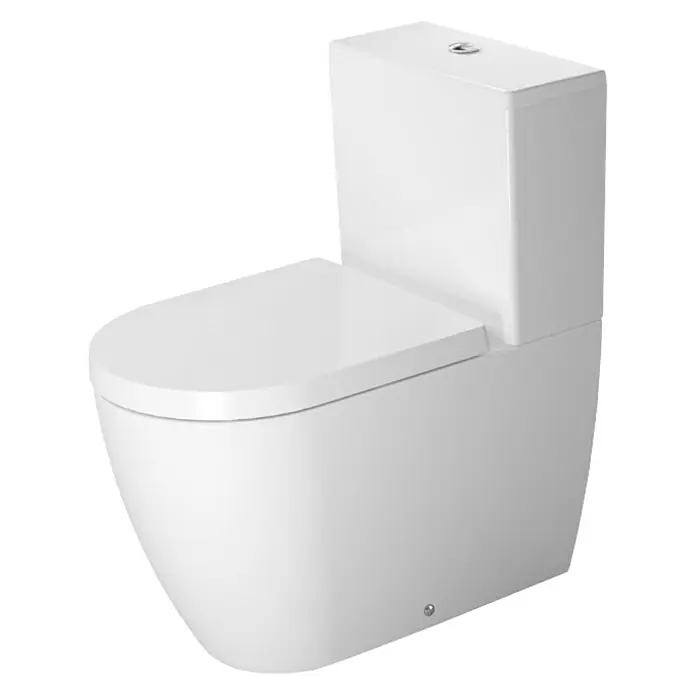 Duravit ME by Starck Stand-WC-Kombination - Mit Spülrand, Mit antibakterieller Glasur, Spülform: Tief, WC Abgang: Waagerecht, Weiß - Vorderansicht