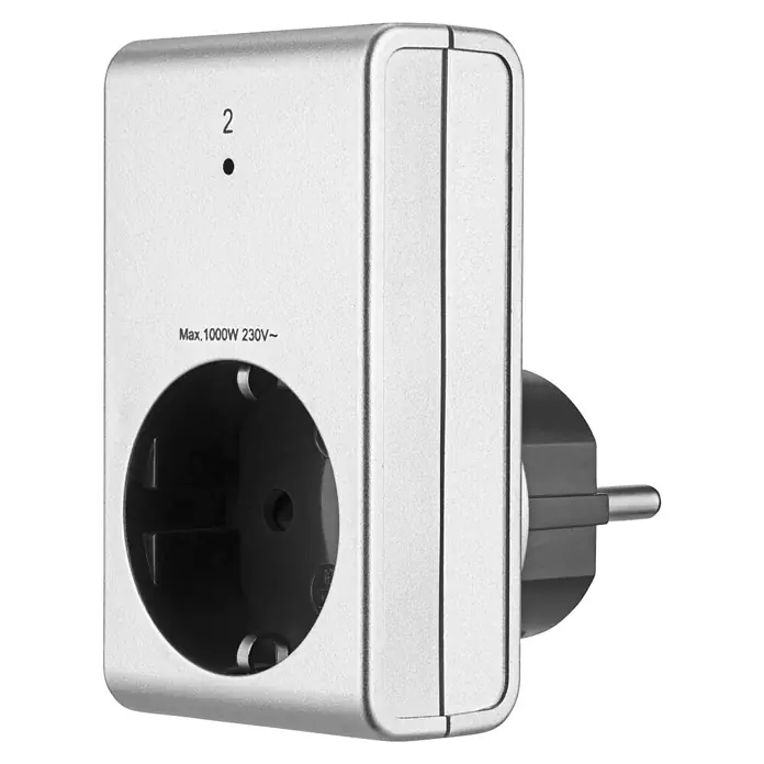 Set de enchufes inalámbricos x3 + mando a distancia - Plateado, Potencia de conexión máx.: 1.000 W - Vista angular
