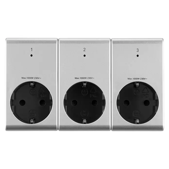 Set de enchufes inalámbricos x3 + mando a distancia - Plateado, Potencia de conexión máx.: 1.000 W - Vista frontal