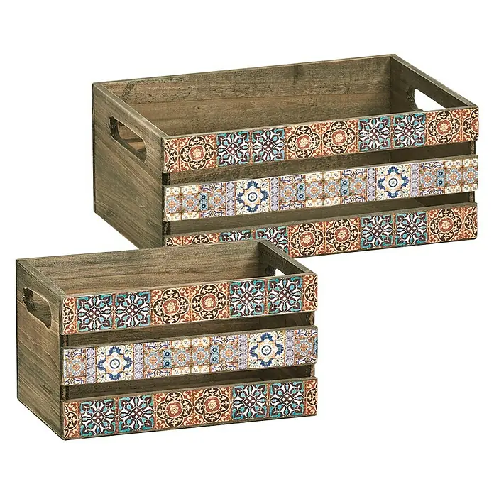 Zeller Present Aufbewahrungsbox Mosaik - L x B x H: 240 x 140 x 135 mm, Holz, Braun - Linke Seitenansicht