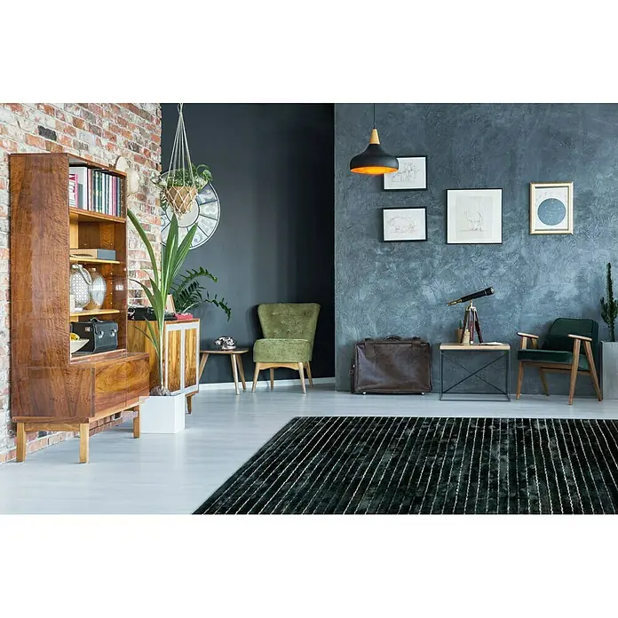 Kayoom Kurzflorteppich Prime - Anthrazit, 290 x 200 cm, 70 % Viskose, 30 % Wolle - Stimmungsaufnahme