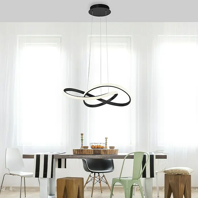 LeuchtenDirekt LED-Pendelleuchte - 29,5 W, L x B x H: 57 x 57 x 120 cm, Schwarz, Tageslichtweiß - Stimmungsaufnahme