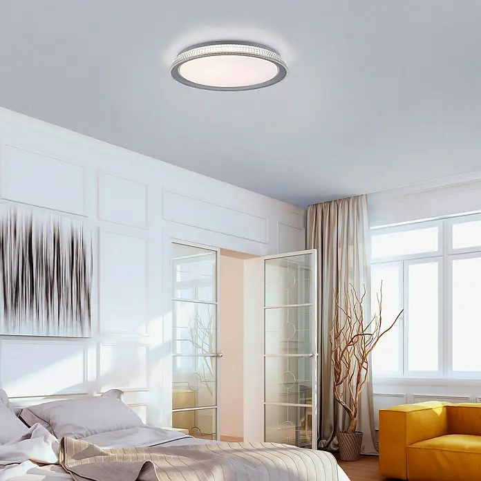LeuchtenDirekt LED-Deckenleuchte rund - 24 W, Ø x H: 40 x 7,4 cm, Silber, Tageslichtweiß - Stimmungsaufnahme