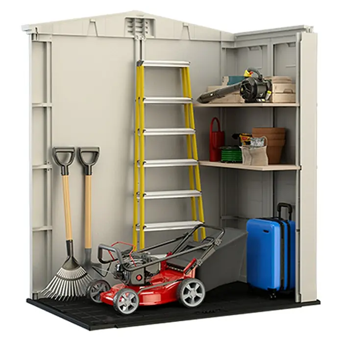 Keter Caseta para jardín Factor 6X3 - Ancho exterior incluido el voladizo del techo: 113,5 cm, Profundidad exterior incluido el voladizo del techo: 178 cm, Plástico, Beige/Marrón, Área: 2,02 m² - Primer plano