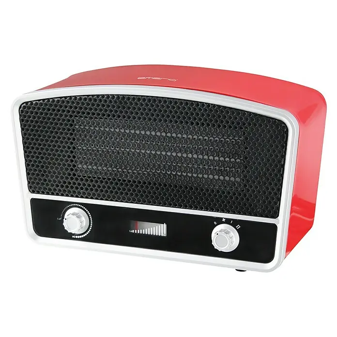 Emerio Keramik-Heizlüfter Radioman - 2.000 W, Firemen Red, 21 x 32 x 16 cm - Diagonale Ansicht
