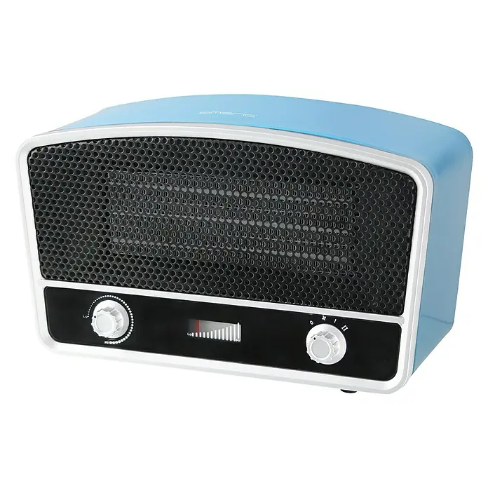 Emerio Keramik-Heizlüfter Radioman - 2.000 W, Miami Blue, 21 x 32 x 16 cm - Diagonale Ansicht