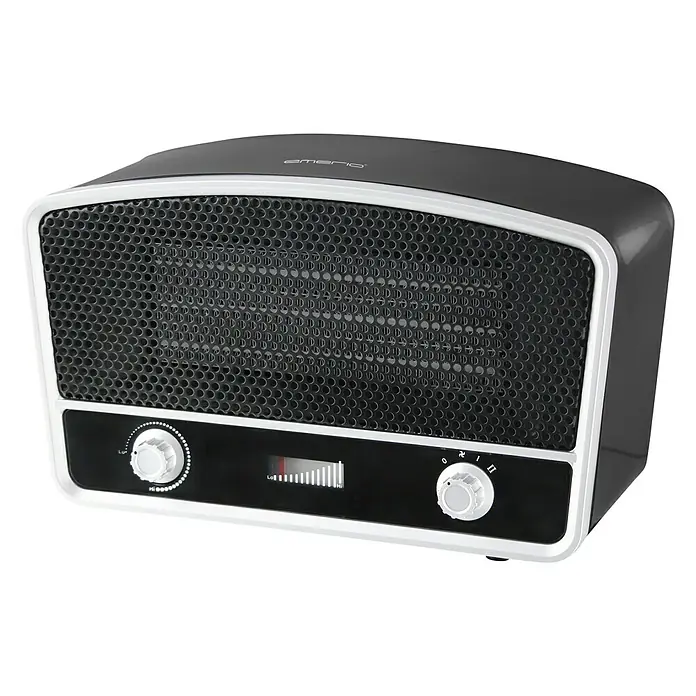 Emerio Keramik-Heizlüfter Radioman - 2.000 W, Piano Black, 21 x 32 x 16 cm - Diagonale Ansicht