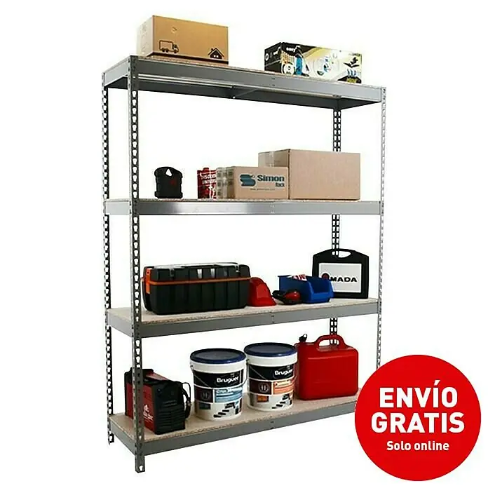 Simonrack Simonforte Estantería para cargas pesadas Chipboard - L x An x Al: 90 x 240 x 200 cm, Capacidad de carga: 400 kg/balda, Número de baldas: 4 ud., Gris - Imagen de campaña