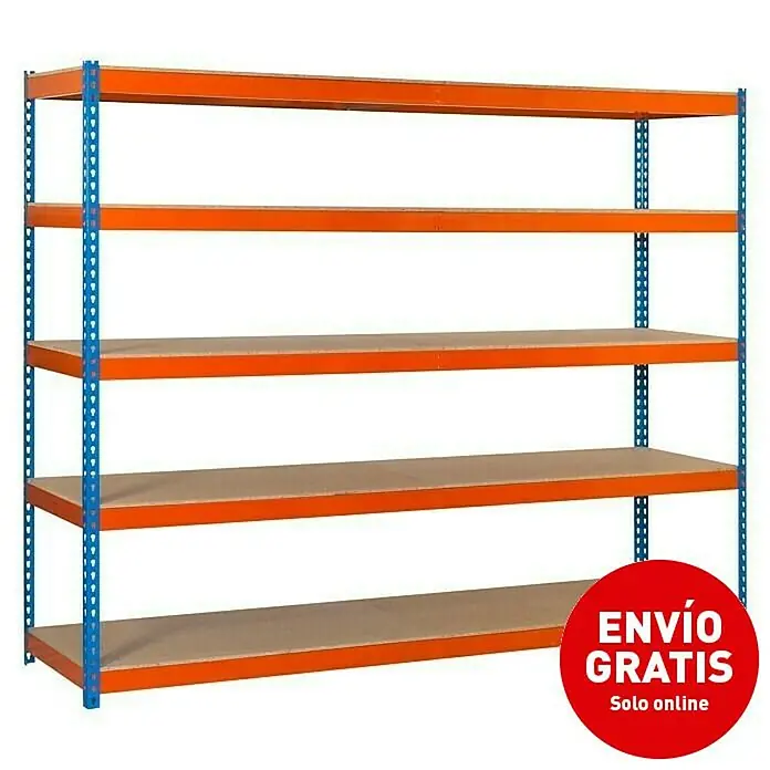 Simonrack Simonforte Estantería para cargas pesadas Chipboard - L x An x Al: 90 x 210 x 200 cm, Capacidad de carga: 400 kg/balda, Número de baldas: 5 ud., Azul/Naranja - Imagen de campaña