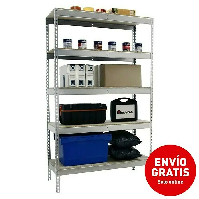 Simonrack Simonforte Estantería para cargas pesadas Chipboard - L x An x Al: 90 x 210 x 200 cm, Capacidad de carga: 400 kg/balda, Número de baldas: 5 ud., Galvanizado - Imagen de campaña
