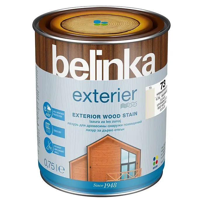 Lazura za drvo Belinka Exterier 73 - Kremasto bijela, 750 ml, Svilenkasti sjaj - Pogled sprijeda