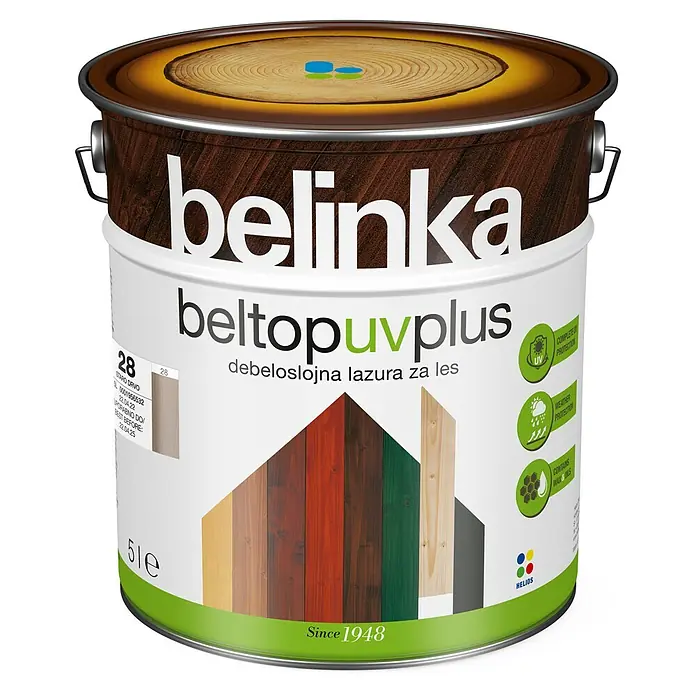 Lazura za zaštitu drva Belinka Beltop UV plus - Staro drvo, 5 l, Svilenkasti sjaj, Sadržava otapala - Pogled sprijeda